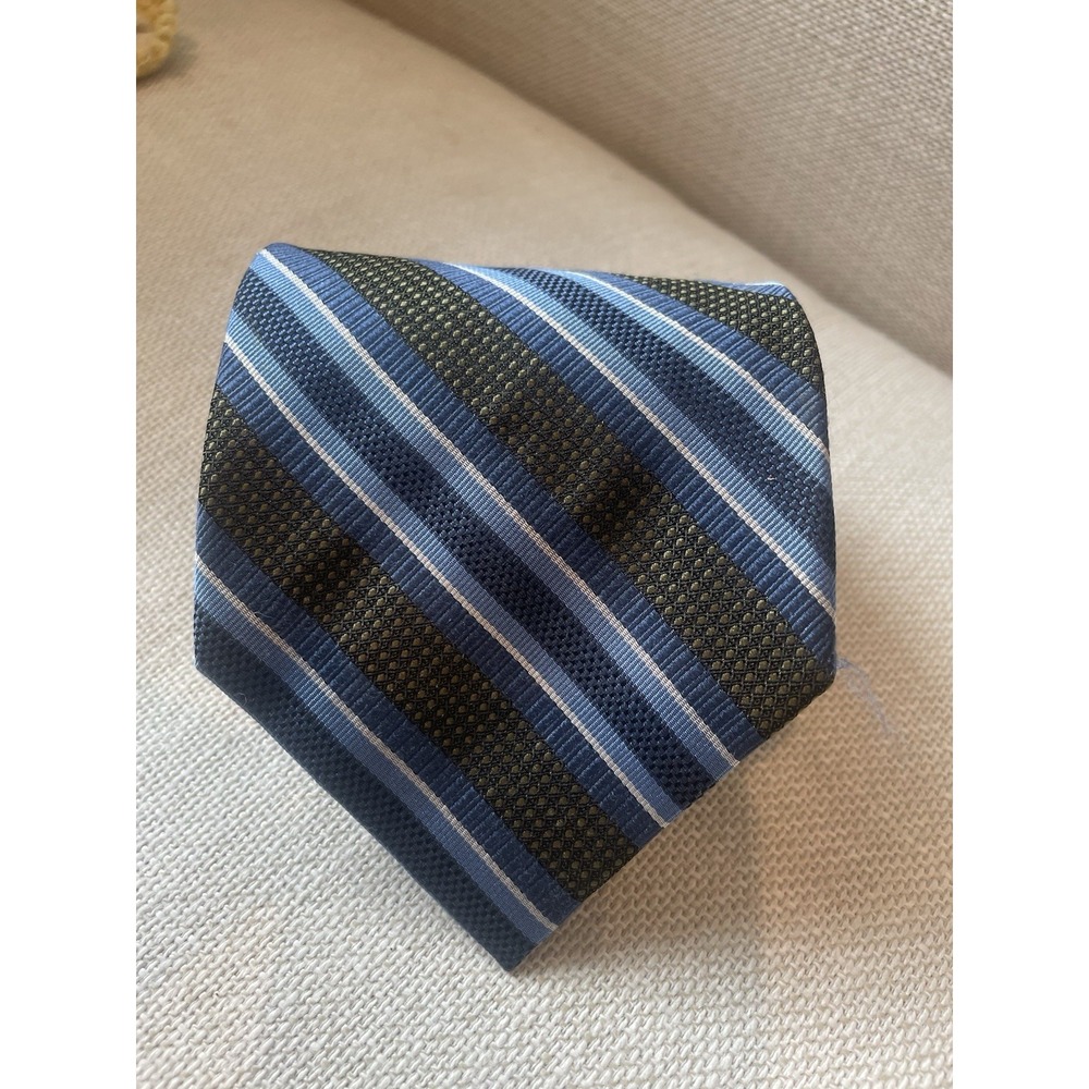 Geoffrey Beene Blue Brown‎ Striped Silk Tie 3.5"